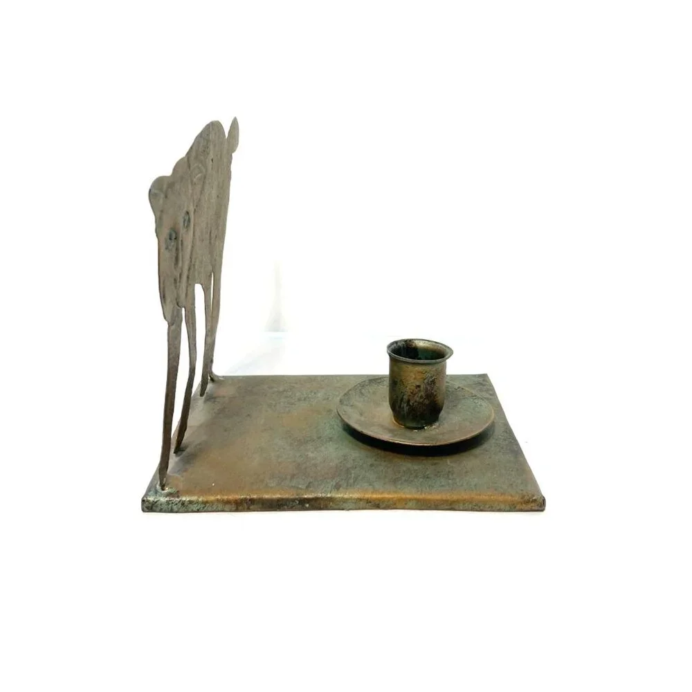 Cat Shaped Copper Brass Candle Holder Patina Taper Candles